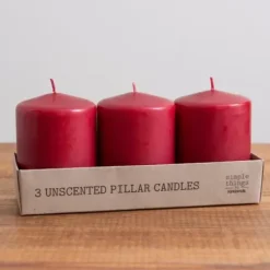 Candles-Kirkland's Home 4 In. Burgundy Pillar Candles, Set Of 3 Red