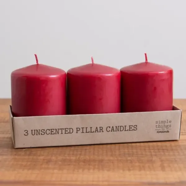 Candles-Kirkland's Home 4 In. Burgundy Pillar Candles, Set Of 3 Red