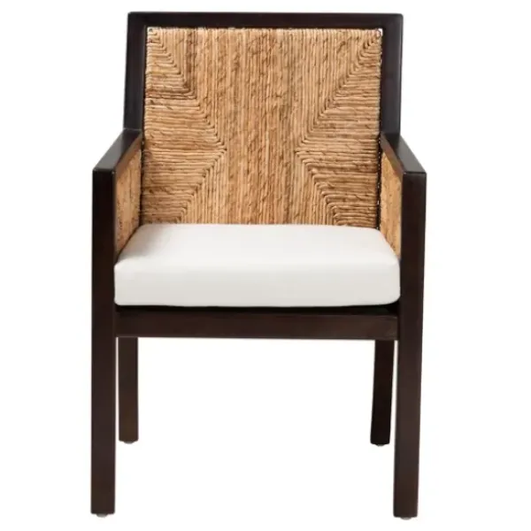 Dining Chairs-Kirkland's Home Abaca And Mahogany Dining Chair With Arms Brown/Tan/Ivory