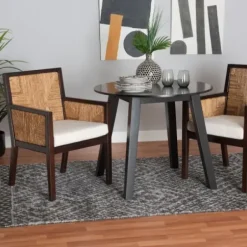 Dining Chairs-Kirkland's Home Abaca And Mahogany Dining Chair With Arms Brown/Tan/Ivory