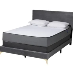 Beds & Headboards-Kirkland's Home Abba Velvet Ribbed Queen Bed Frame Gray