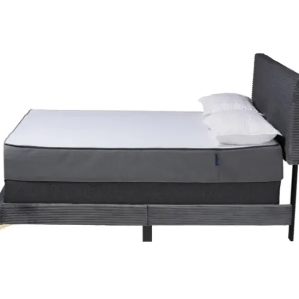 Beds & Headboards-Kirkland's Home Abba Velvet Ribbed Queen Bed Frame Gray