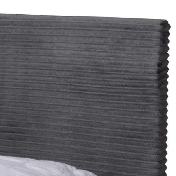 Beds & Headboards-Kirkland's Home Abba Velvet Ribbed Queen Bed Frame Gray