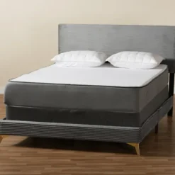 Beds & Headboards-Kirkland's Home Abba Velvet Ribbed Queen Bed Frame Gray