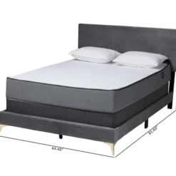 Beds & Headboards-Kirkland's Home Abba Velvet Ribbed Queen Bed Frame Gray