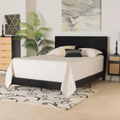 Beds & Headboards-Kirkland's Home Abba Velvet Ribbed Queen Bed Frame Black