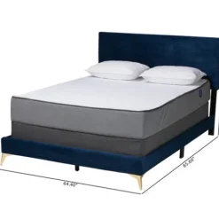 Beds & Headboards-Kirkland's Home Abba Velvet Ribbed Queen Bed Frame Blue