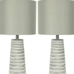 Table Lamps-Kirkland's Home Abstract Gray Ribbed Stripes Table Lamps, Set Of 2 White