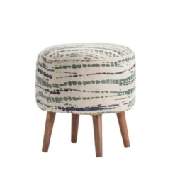Benches & Ottomans-Kirkland's Home Abstract Lines Wood Ottoman Stool Green/Blue/Ivory