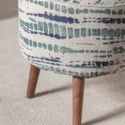 Benches & Ottomans-Kirkland's Home Abstract Lines Wood Ottoman Stool Green/Blue/Ivory