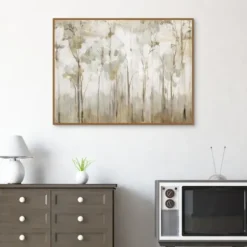Canvas Art-Kirkland's Home Abstract Woodland Forest Framed Canvas Art Print Gray/White