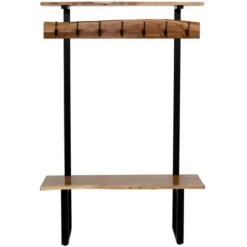 Entryway Furniture-Kirkland's Home Acacia Wood Modern Storage Hooks Hall Tree