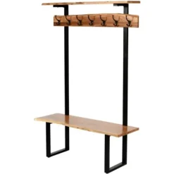 Entryway Furniture-Kirkland's Home Acacia Wood Modern Storage Hooks Hall Tree