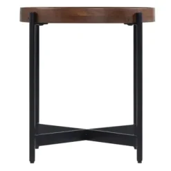 Accent & End Tables-Kirkland's Home Acacia Wood Round Tray Top Side Table Brown