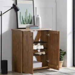Entryway Furniture-Kirkland's Home Acacia Wood X Back Storage Shoe Cubbie Black/Brown