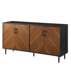 Tv Stands & Media Consoles-Kirkland's Home Acorn And Black Chevron Door Tv Stand Brown