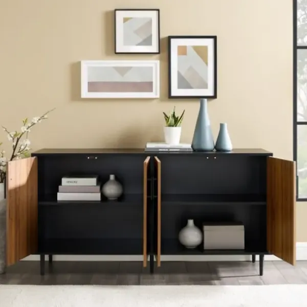 Tv Stands & Media Consoles-Kirkland's Home Acorn And Black Chevron Door Tv Stand Brown