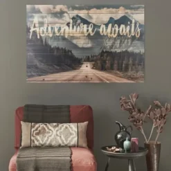 Wall Quotes & Signs-Kirkland's Home Adventure Awaits Wood Art Print Blue/Green