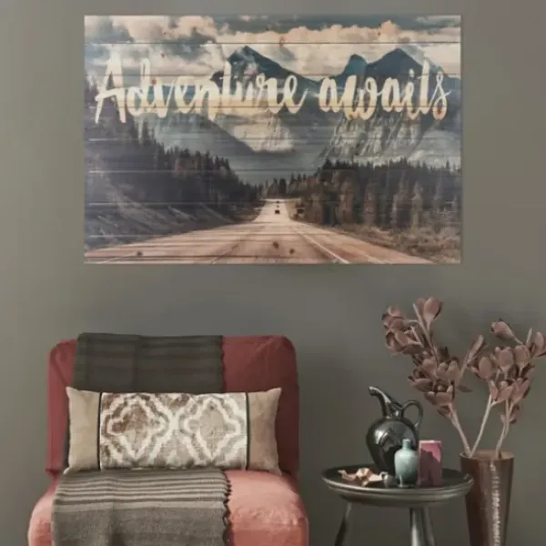 Wall Quotes & Signs-Kirkland's Home Adventure Awaits Wood Art Print Blue/Green
