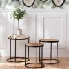 Accent & End Tables-Kirkland's Home Aged Round Wood Top 3-Pc. Accent Table Set Tan/Black