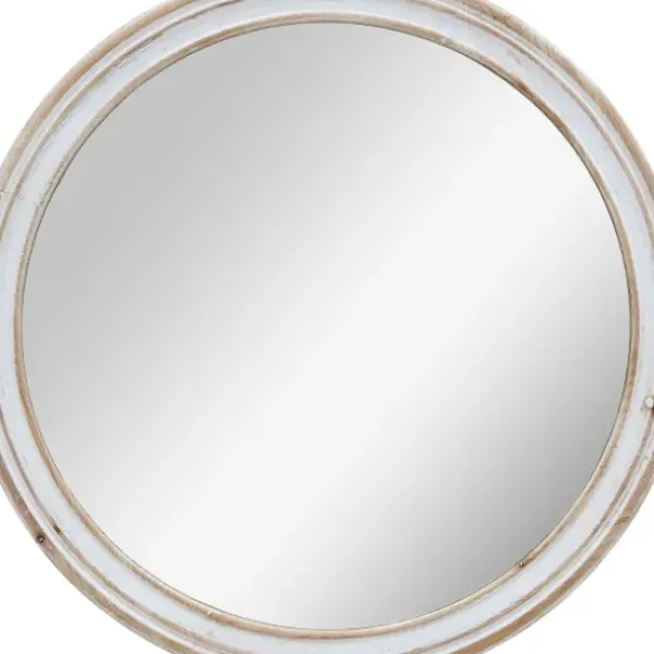 Decorative Mirrors-Kirkland's Home Aged Wood Round Mirror White