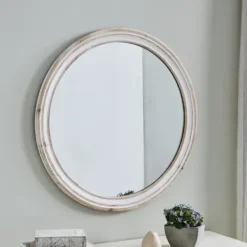 Decorative Mirrors-Kirkland's Home Aged Wood Round Mirror White
