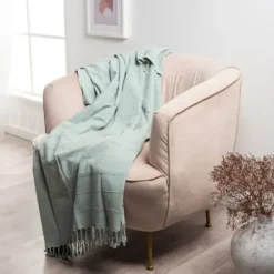 Blankets & Throws-Kirkland's Home Aloe Woven Stripes Cotton Throw Blue