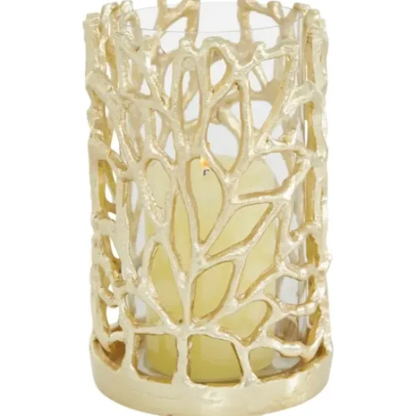 Candle Holders-Kirkland's Home Aluminum Coral Hurricane, 8 In. Gold