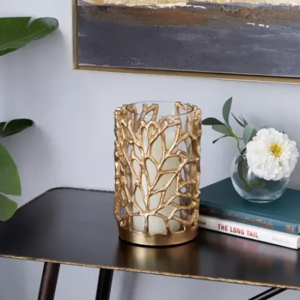 Candle Holders-Kirkland's Home Aluminum Coral Hurricane, 8 In. Gold