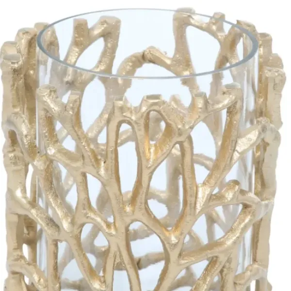 Candle Holders-Kirkland's Home Aluminum Coral Hurricane, 8 In. Gold