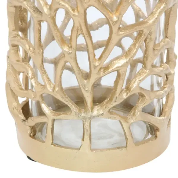 Candle Holders-Kirkland's Home Aluminum Coral Hurricane, 8 In. Gold