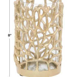 Candle Holders-Kirkland's Home Aluminum Coral Hurricane, 8 In. Gold