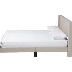 Beds & Headboards-Kirkland's Home Amala Beige Button Tufted Queen Bed Frame Tan