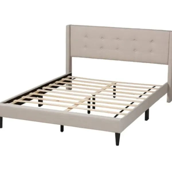 Beds & Headboards-Kirkland's Home Amala Beige Button Tufted Queen Bed Frame Tan