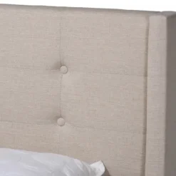 Beds & Headboards-Kirkland's Home Amala Beige Button Tufted Queen Bed Frame Tan