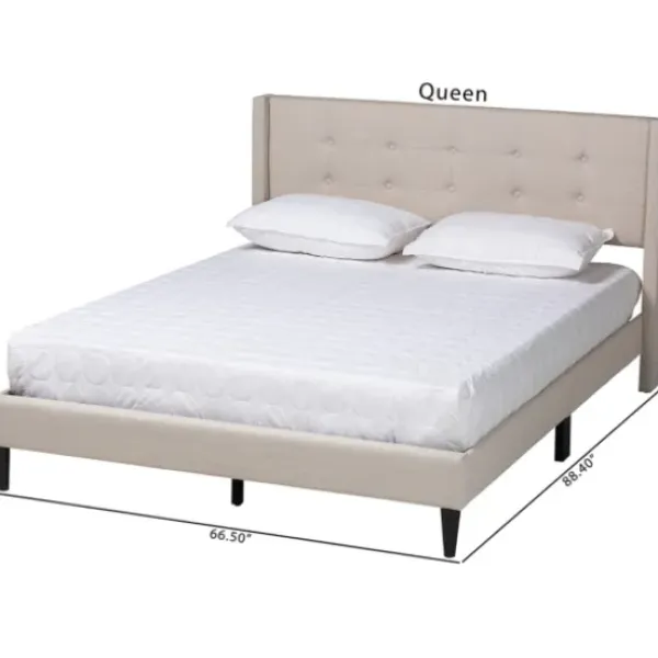 Beds & Headboards-Kirkland's Home Amala Beige Button Tufted Queen Bed Frame Tan