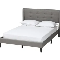 Beds & Headboards-Kirkland's Home Amala Button Tufted Queen Bed Frame Gray