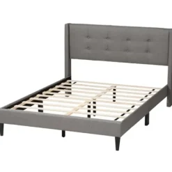 Beds & Headboards-Kirkland's Home Amala Button Tufted Queen Bed Frame Gray