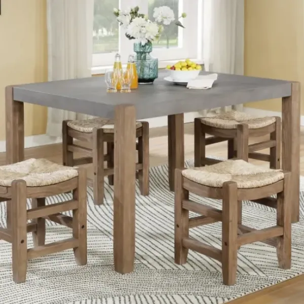 Dining Tables-Kirkland's Home Amber Wood Faux Concrete Top Dining Table Brown