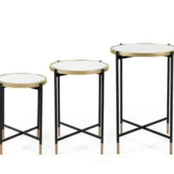 Accent & End Tables-Kirkland's Home Anastasia Mirrored Metal Accent Tables, Set Of 3 Black