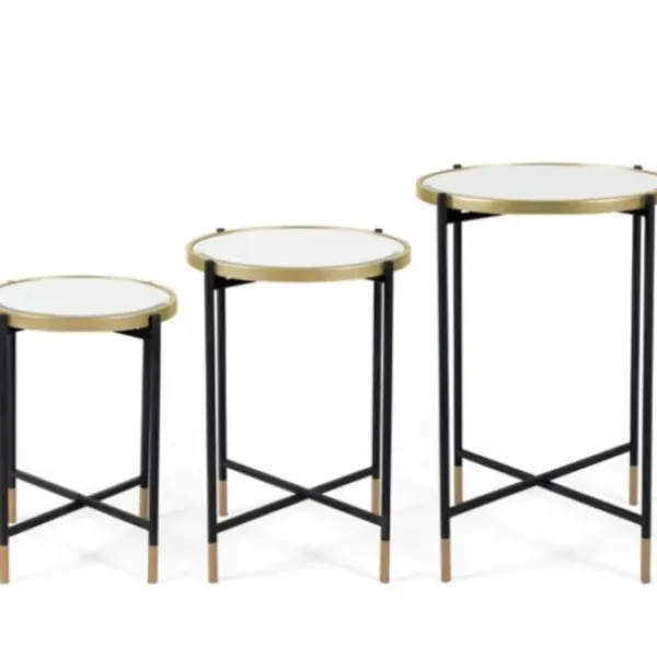 Accent & End Tables-Kirkland's Home Anastasia Mirrored Metal Accent Tables, Set Of 3 Black