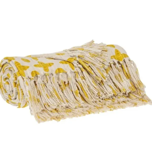 Blankets & Throws-Kirkland's Home And Beige Patterned Fringe Throw Yellow
