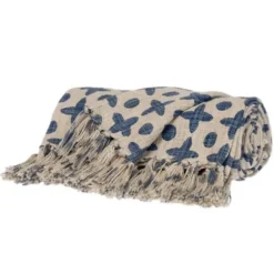 Blankets & Throws-Kirkland's Home And Beige Patterned Fringe Throw Blue