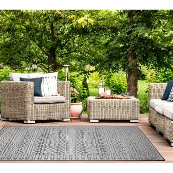 Outdoor Rugs-Kirkland's Home And Black Stripe With Tassel Outdoor Area Rug Tan