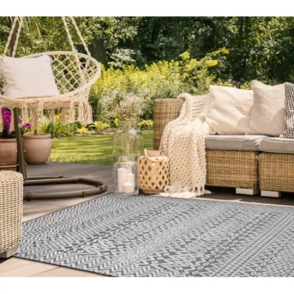 Outdoor Rugs-Kirkland's Home And Black Stripe With Tassel Outdoor Area Rug Tan