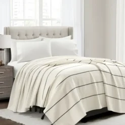 Bedspreads & Coverlets-Kirkland's Home And Black Striped King Coverlet Ivory