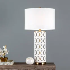 Table Lamps-Kirkland's Home And Gold Cut-Out Ovals Table Lamp White