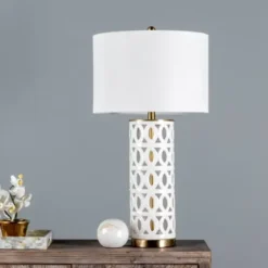 Table Lamps-Kirkland's Home And Gold Cut-Out Ovals Table Lamp White