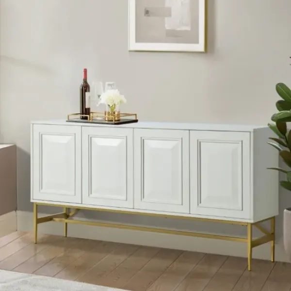 Cabinets & Sideboards-Kirkland's Home And Gold 4-Door Sideboard White
