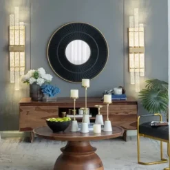 Decorative Mirrors-Kirkland's Home And Gold Double Ribbed Wall Mirror Black